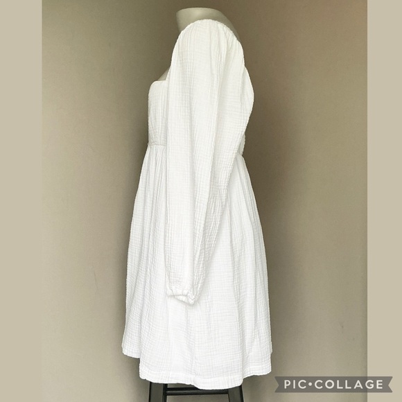 Re-Imagined by J.Crew White Crinkle Square Neck Baby Doll Dress | Festival Ready - Picture 2 of 9